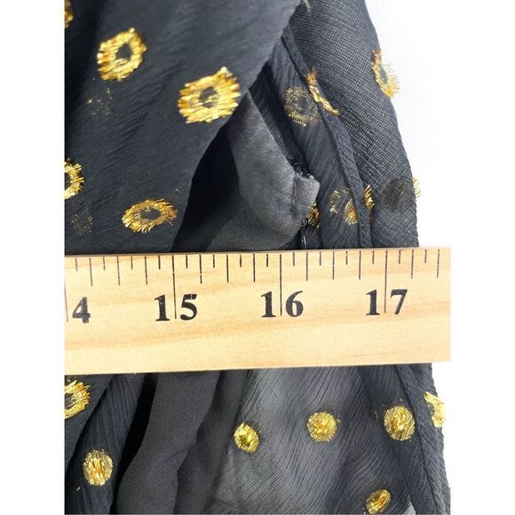 Anthro Greylin Black Gold Flutter Sleeve Sheer Polka Dot Button Down Back Top S - Picture 4 of 11
